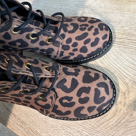 Stuart Weitzman Women's Leopard Print Lace Up Combat Heeled Boot 5 - Picture 3 of 13